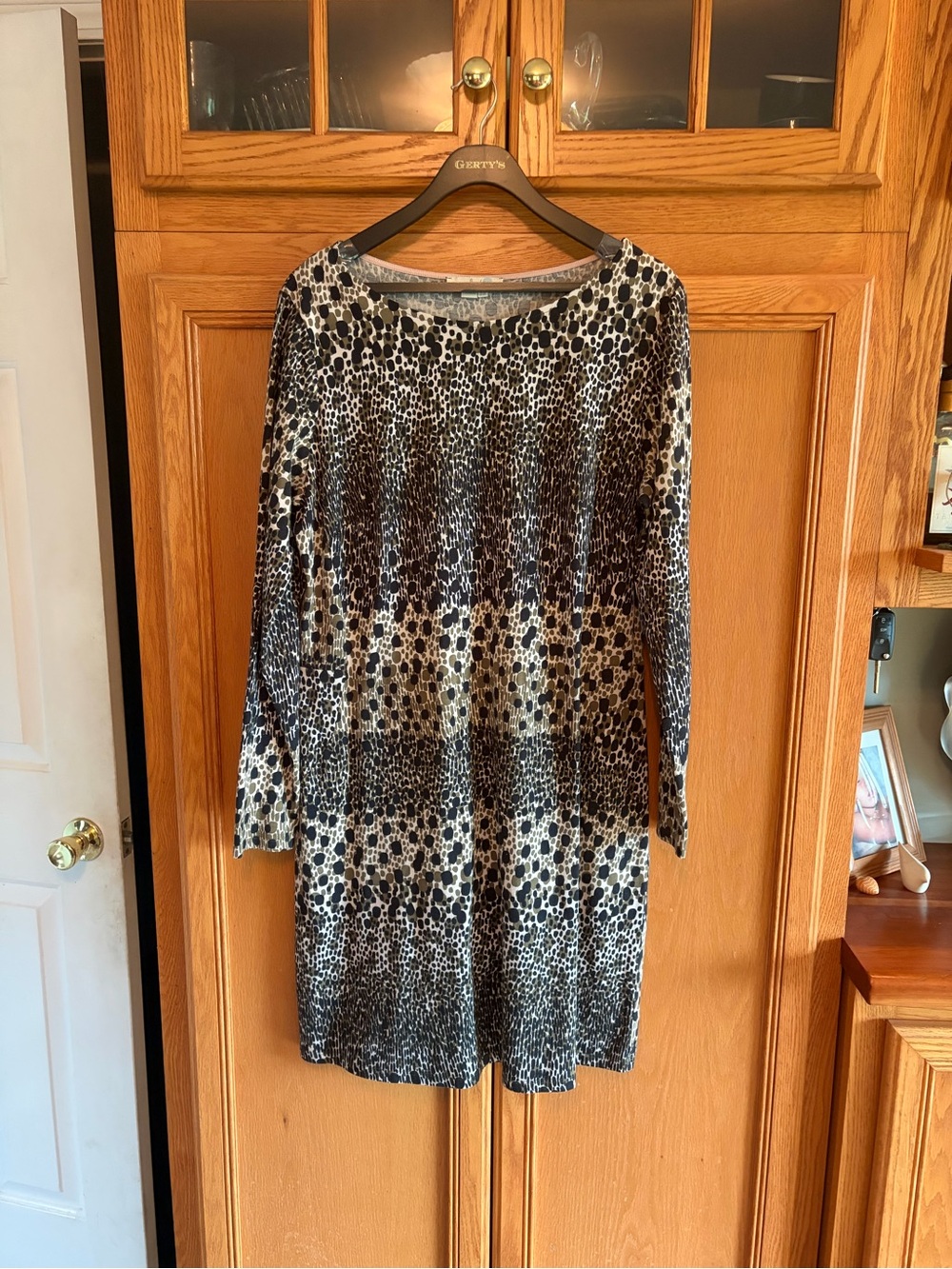 Boden Long-Sleeve Animal Print Dress in Black & Cream size 14L